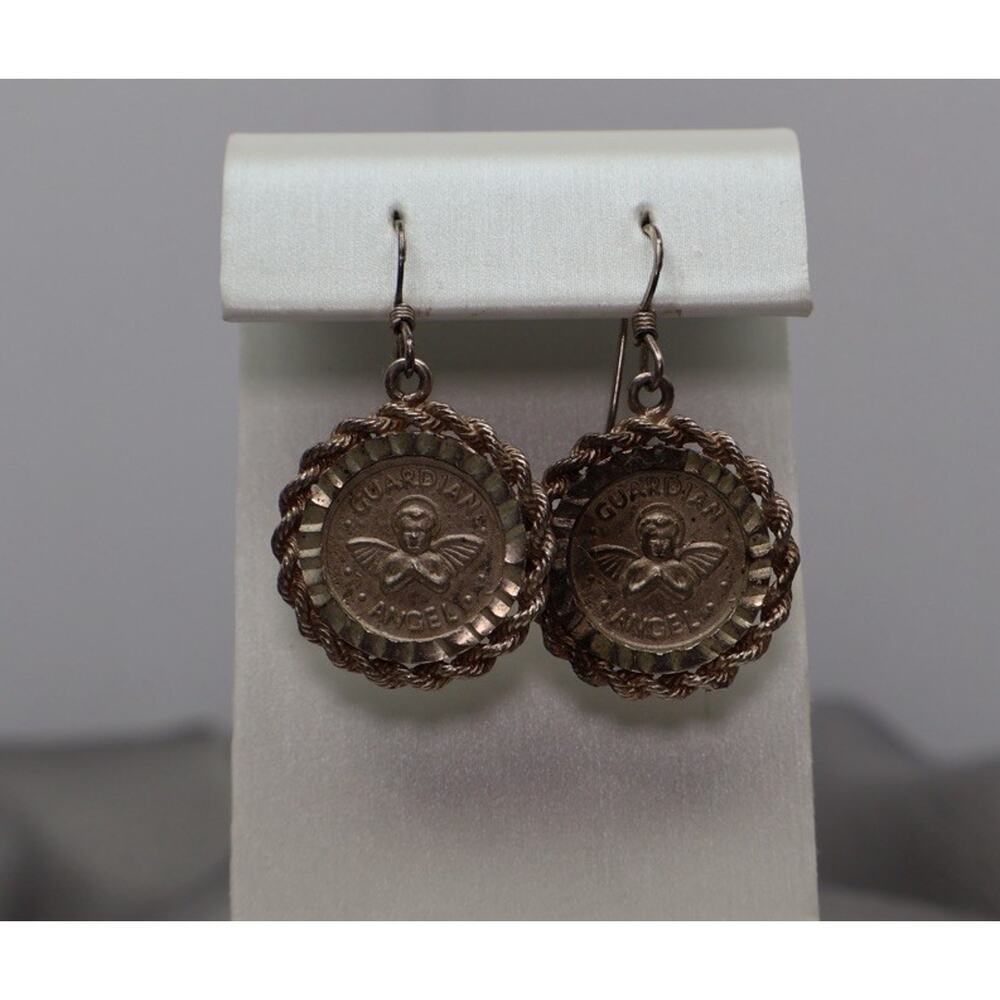 Vintage Sterling Silver Bada Vici Guardian Angle Earrings 6.01G/1.2in